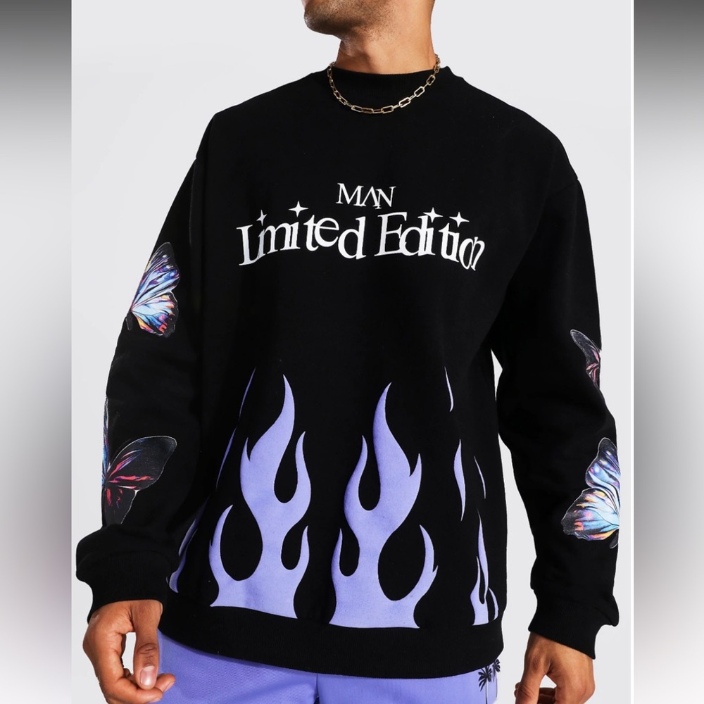NWT boohooman oversized man limited edition sweatshirt black S